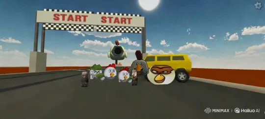 Cartoon Birds Race on Vibrant Track with Dynamic Animation – AI Generated Video | Hailuo AI