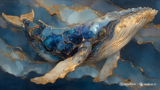 Cosmic Whale Glides Through Golden Galaxy Clouds – AI Generated Video | Hailuo AI