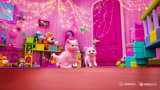 Magical Pink Bedroom: Dancing Kittens & Whimsical Play – AI Generated Video | Hailuo AI