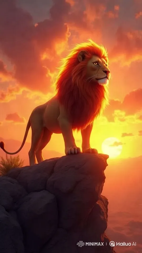 Regal Lion on Cliff at Sunset – AI Generated Video | Hailuo AI