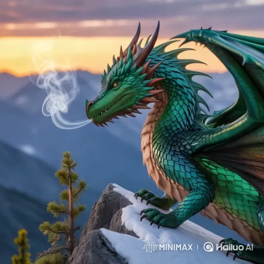 Dragon on Snowy Peak Amidst Sunset Glow – AI Generated Video | Hailuo AI