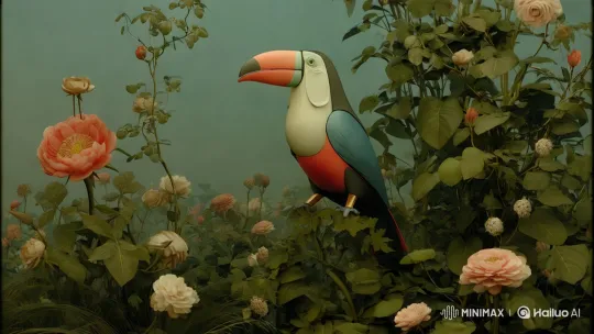 Colorful Toucan Sings Amidst Vibrant Garden – AI Generated Video | Hailuo AI