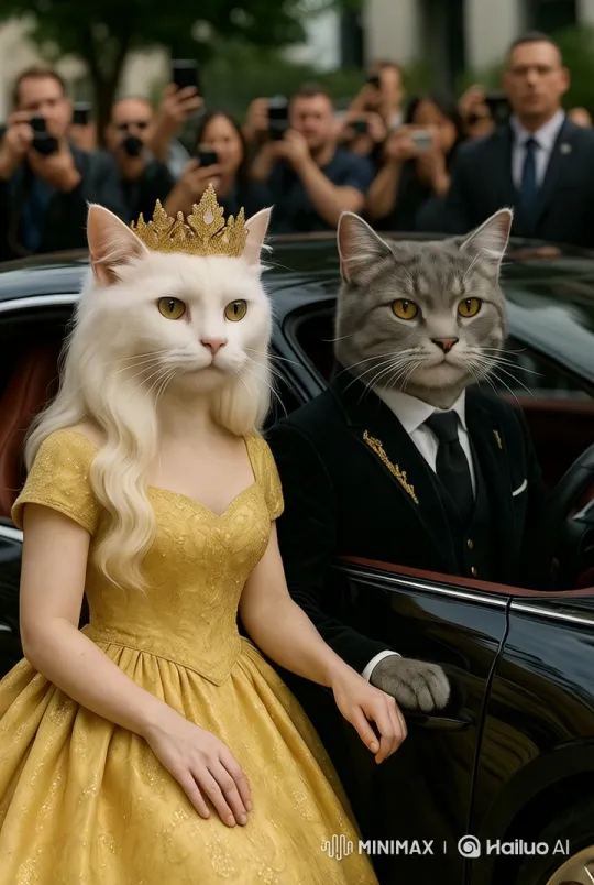 Royal Cat Couple Debuts in Glamorous Bugatti Event – AI Generated Video | Hailuo AI