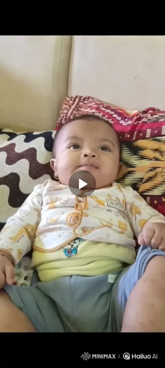 Baby Dancing in Colorful Surround on Patterned Couch – AI Generated Video | Hailuo AI