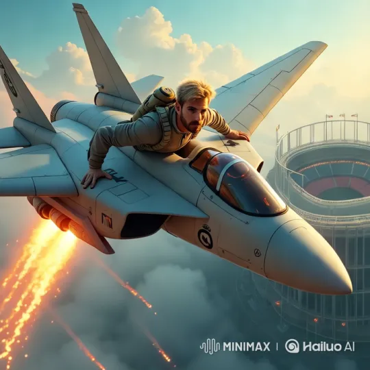 Fighter Jet's High-Speed Flight Over Stadium – AI Generated Video | Hailuo AI