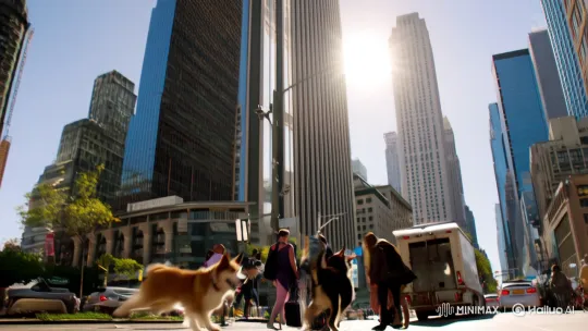 Cat and Dog Dance in Rhythmic Harmony on City Street – AI Generated Video | Hailuo AI