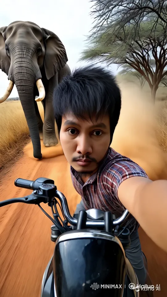 Thrilling Elephant Chase in Cinematic Savanna Setting – AI Generated Video | Hailuo AI