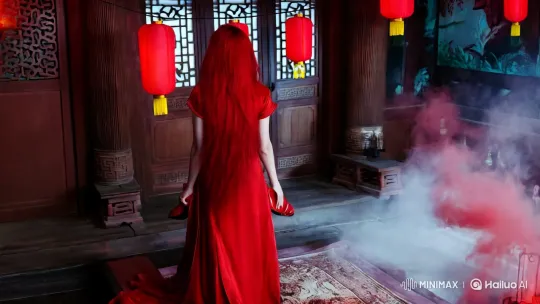 Mysterious Beauty in Traditional Chinese Room with Supernatural Glow – AI Generated Video | Hailuo AI