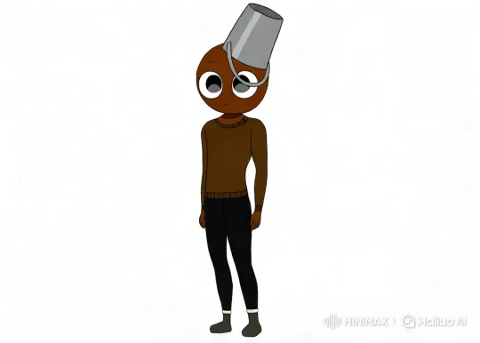 Character in Brown Sweater with Bucket on Head – AI Generated Video | Hailuo AI
