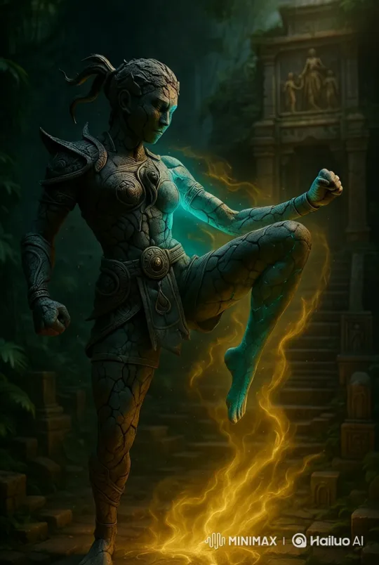 Mystical Stone Warrior in Enchanted Jungle Temple – AI Generated Video | Hailuo AI