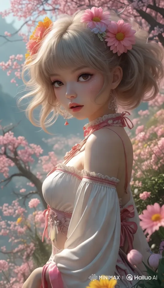 Ethereal Beauty in a Blossoming Meadow – AI Generated Video | Hailuo AI