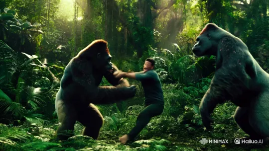 Man Fights Gorillas in Dramatic Jungle Chase – AI Generated Video | Hailuo AI