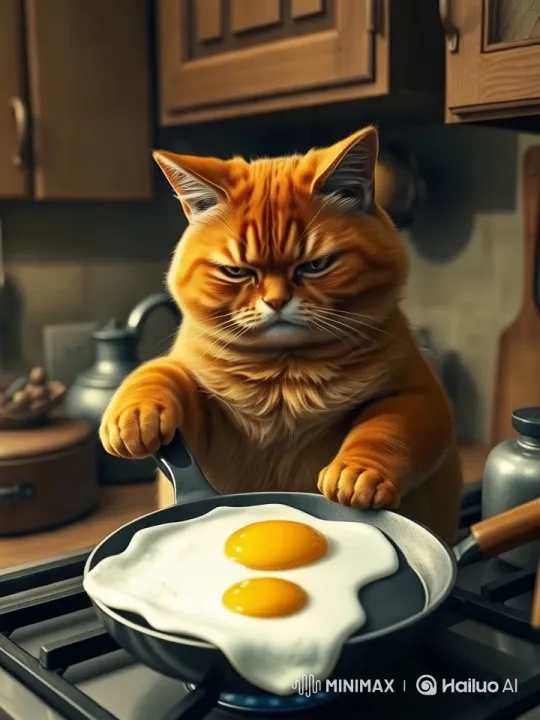 Chubby Cat Delights in Hot Rice and Egg Dish – AI Generated Video | Hailuo AI