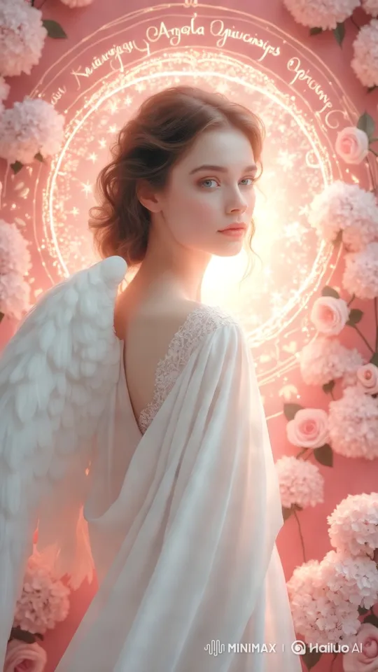 Serene Angel with Flowing Dress and Petals in Ethereal Setting – AI Generated Video | Hailuo AI