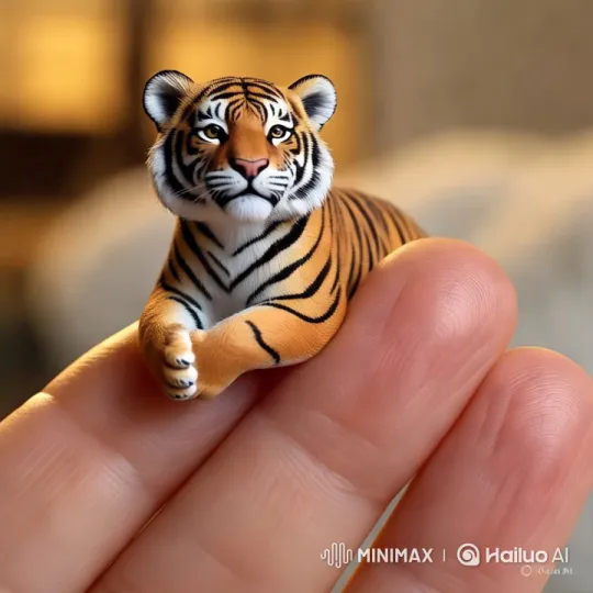 Miniature Tiger Close-Up with Realistic Detail and Warm Aesthetic – AI Generated Video | Hailuo AI