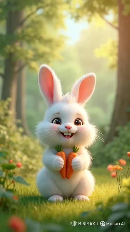 Fluffy Rabbit Dances in Enchanted Forest Sunset – AI Generated Video | Hailuo AI