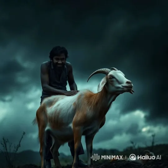 Man and Goat Amidst Stormy Pastoral Tranquility – AI Generated Video | Hailuo AI