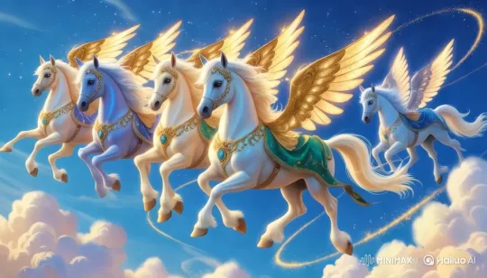 Majestic Pegasi Fly Through Rainbow, Leaving Stardust – AI Generated Video | Hailuo AI