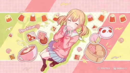Joyful Girl Enjoying Food in Whimsical Setting – AI Generated Video | Hailuo AI