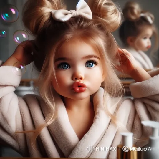 Joyful Girl in Playful Buns in Whimsical Bathroom – AI Generated Video | Hailuo AI