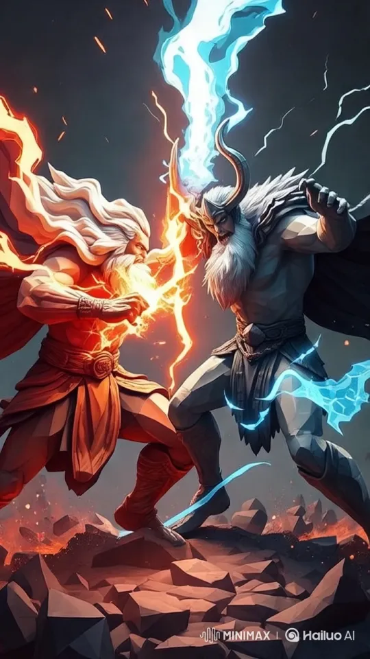 Epic Battle: Fiery Warrior vs. Icy Titan – AI Generated Video | Hailuo AI
