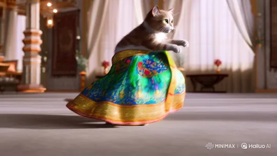 Cute Cat Dances Gracefully in Glittering Saree – AI Generated Video | Hailuo AI