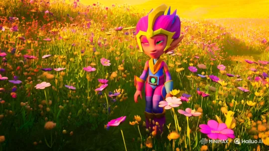 Killer Drone Character in a Serene Flower Field – AI Generated Video | Hailuo AI