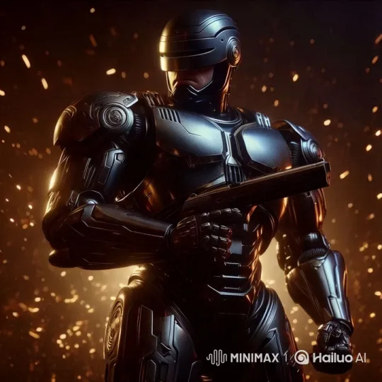 Futuristic Robot Wields Weapon in Dramatic Lighting – AI Generated Video | Hailuo AI