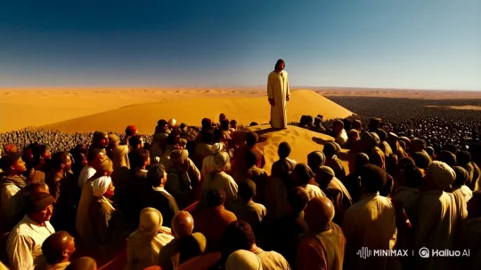 Divine Sermon in the Desert: A Cinematic Ode – AI Generated Video | Hailuo AI