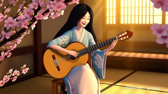Japanese Woman Plays Guitar in Serene Tatami Room – AI Generated Video | Hailuo AI