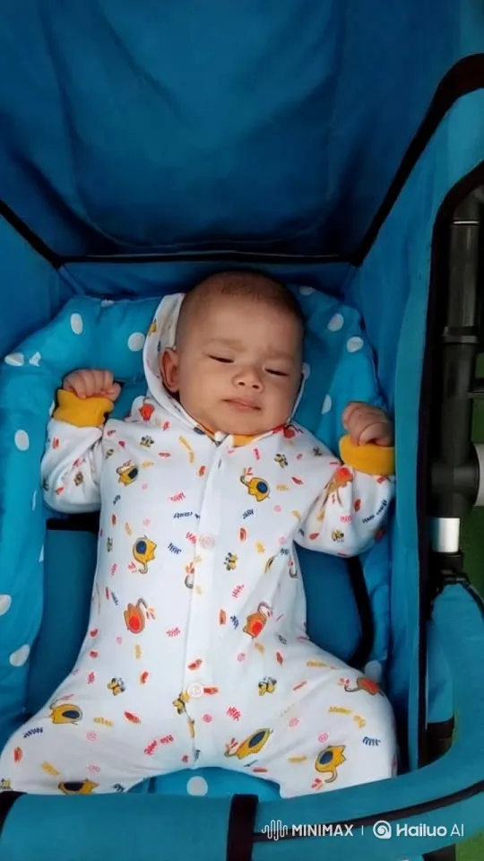 Baby in Colorful Onesie in Cheerful Stroller Setting – AI Generated Video | Hailuo AI