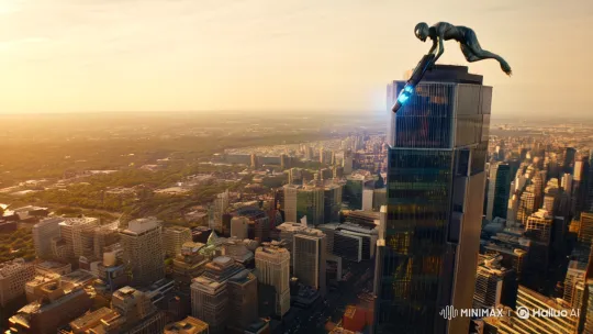 Alien Visitor Arrives on Skyscraper, Gun in Hand – AI Generated Video | Hailuo AI