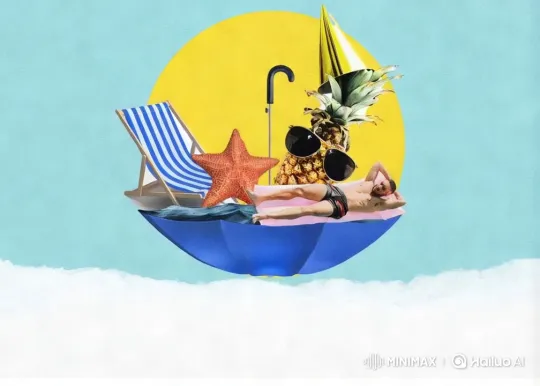 Whimsical Digital Beach Animation with Surreal Elements – AI Generated Video | Hailuo AI
