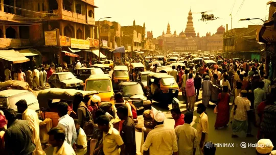 Child's Solitude Amidst Bustling Delhi Street – AI Generated Video | Hailuo AI