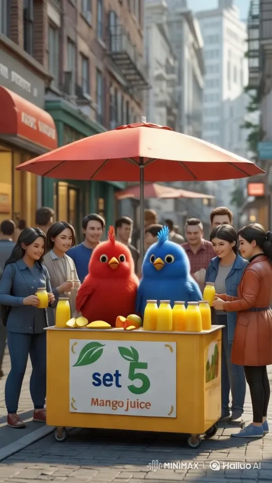 Vibrant City Life Showcased at Mango Juice Stall – AI Generated Video | Hailuo AI