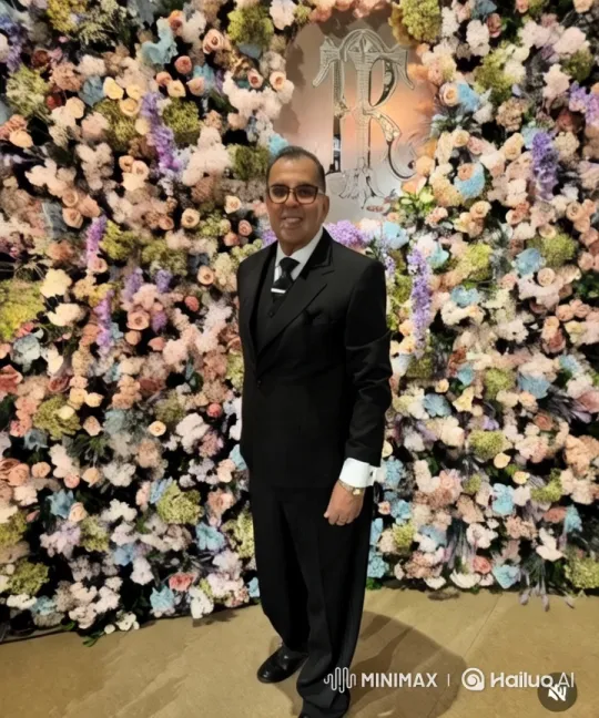 Man in Swimsuit Stands Confidently Before Elegant Floral Wall – AI Generated Video | Hailuo AI