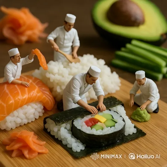 Artful Sushi Preparation by Skilled Chefs – AI Generated Video | Hailuo AI