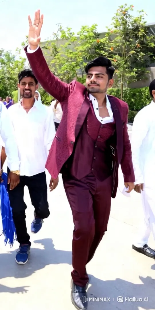 Man in Maroon Suit Leads Festive Parade – AI Generated Video | Hailuo AI