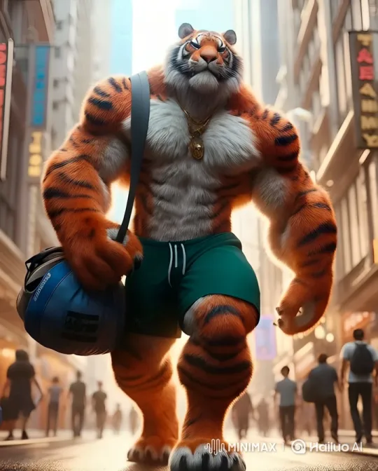 Giant Striped Tiger Dances Through City in Shorts – AI Generated Video | Hailuo AI