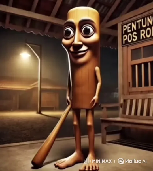Wooden Figure Walks Under Street Lamp in Serene Setting – AI Generated Video | Hailuo AI