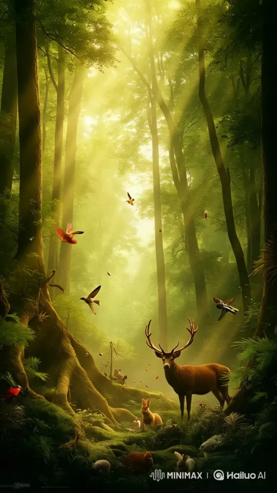Golden Forest: Majestic Deer Amid Tranquil Wildlife – AI Generated Video | Hailuo AI