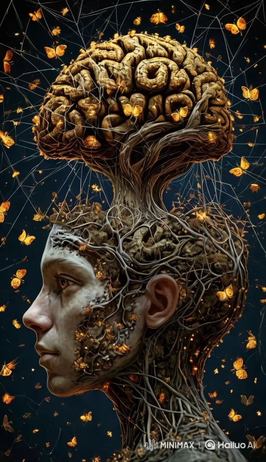 Human Brain Interwoven with Nature and Luminous Butterflies – AI Generated Video | Hailuo AI
