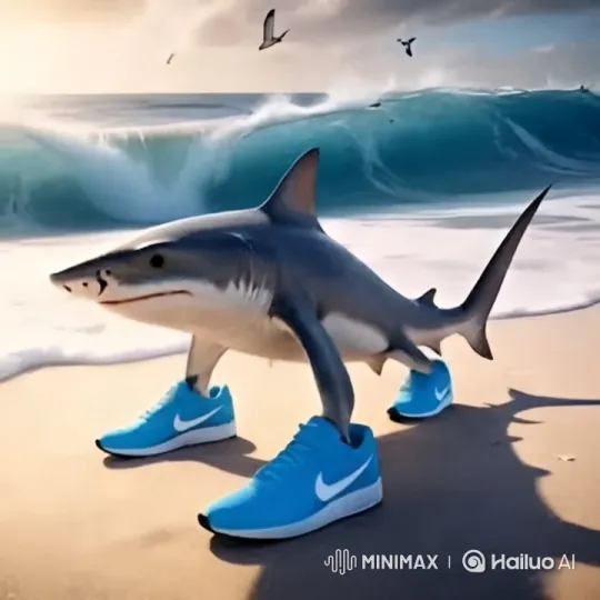 Shark with Nike Sneakers Walks and Swims Gracefully – AI Generated Video | Hailuo AI