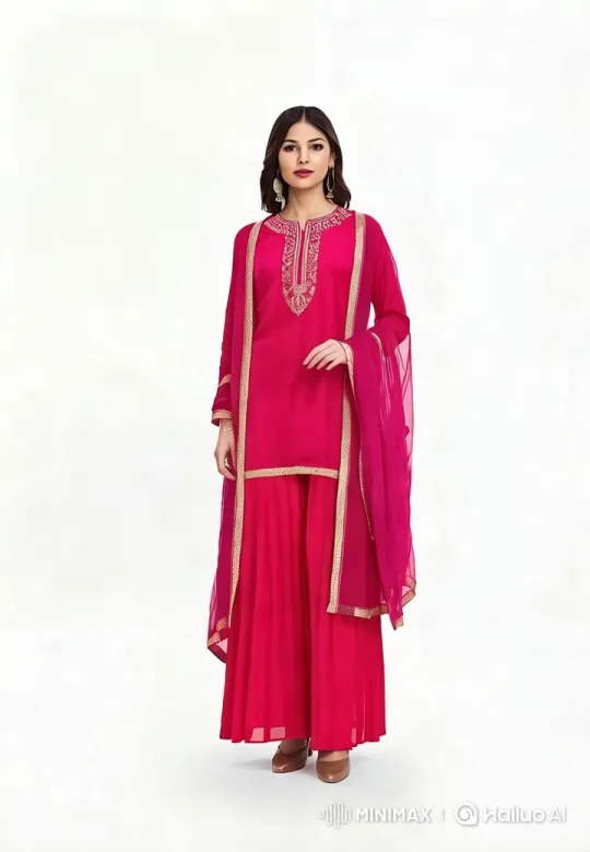 Model Showcases Elegant Pink Traditional Outfit – AI Generated Video | Hailuo AI