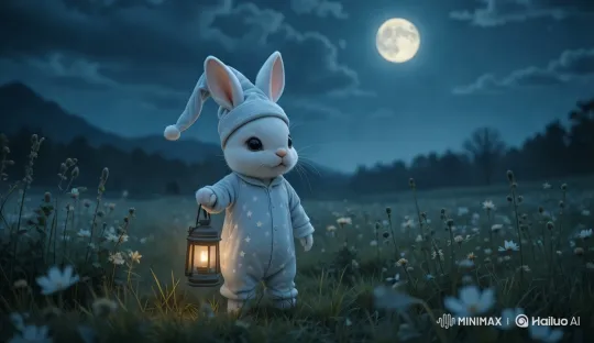 Whimsical Bunny in Starry Night Meadow – AI Generated Video | Hailuo AI