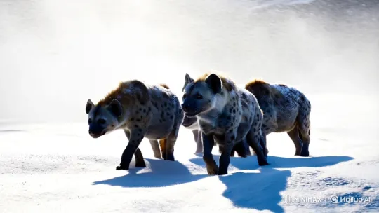 Hyenas Traverse Snowstorm in Dramatic Wildlife Scene – AI Generated Video | Hailuo AI