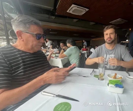 Intimate Moment in Bustling Restaurant Setting – AI Generated Video | Hailuo AI