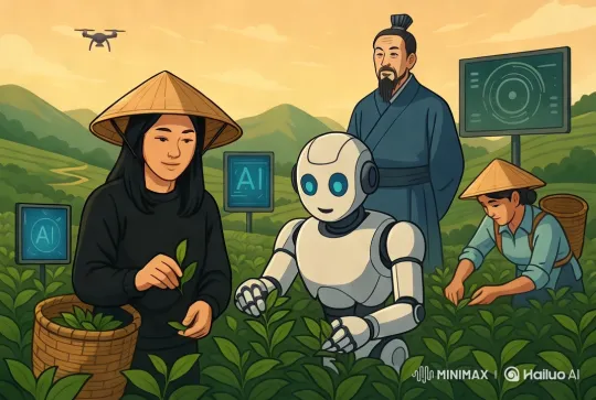 Traditional Tea Picking Meets Robotic Assistance – AI Generated Video | Hailuo AI