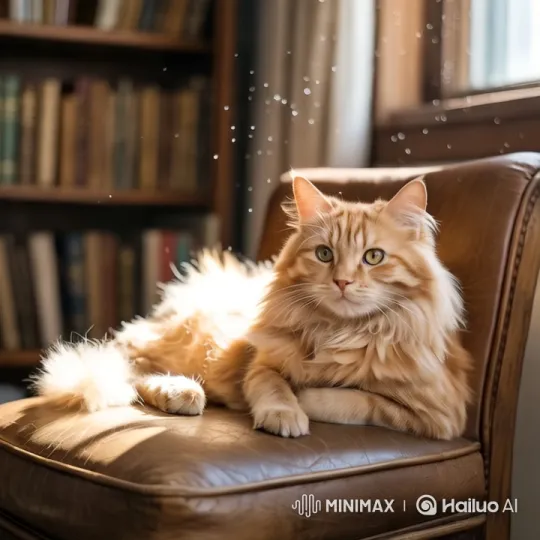 Cozy Scene: Orange Tabby Cat on Leather Chair – AI Generated Video | Hailuo AI