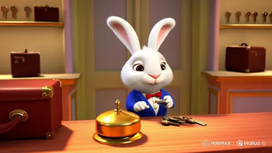 Whimsical Hotel Lobby with Bellhop Rabbit – AI Generated Video | Hailuo AI